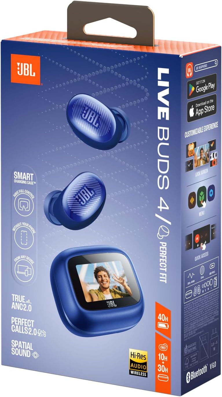 JBL Live Buds 4, Kabellose Noise-Cancelling-Ohrhörer, Blau | Hi-Res Audio, Smart Charging Case, Blue