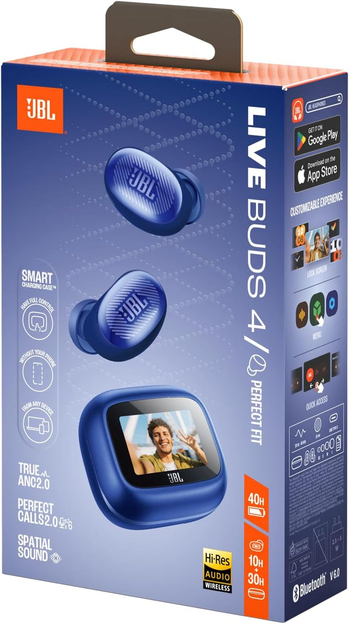 JBL Live Buds 4, Kabellose Noise-Cancelling-Ohrhörer, Blau | Hi-Res Audio, Smart Charging Case, Blue