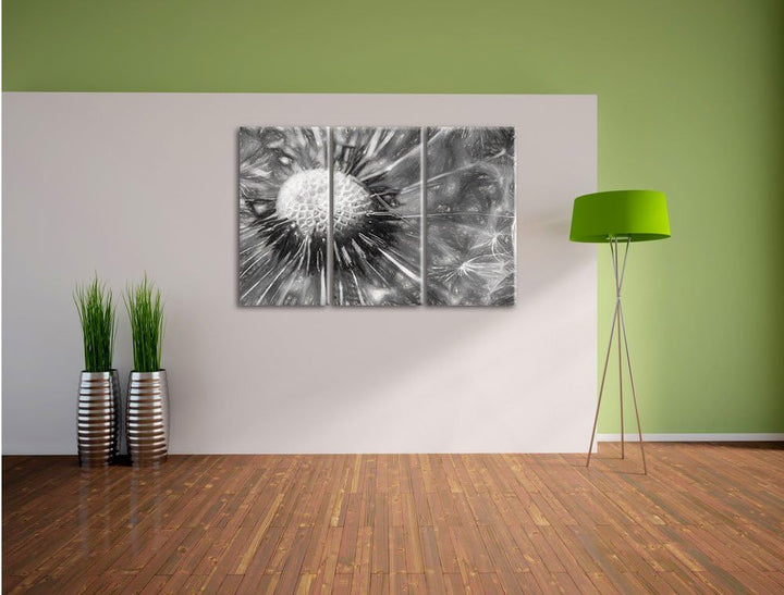 Pixxprint Pusteblume als Leinwandbild/Grösse: 3 Teilig (120x80) cm/Wandbild/Kunstdruck/fertig bespan