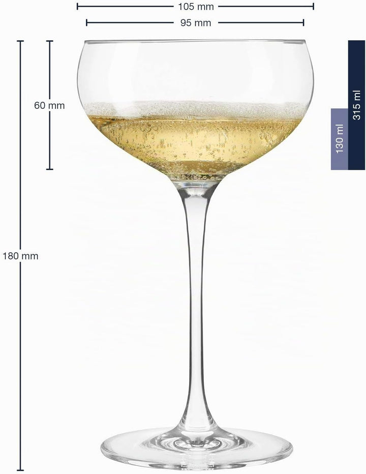 Leonardo Cheers Sekt-Schalen, 6er Set, spülmaschinenfeste Champagner-Gläser, Sekt-Schalen mit gezoge