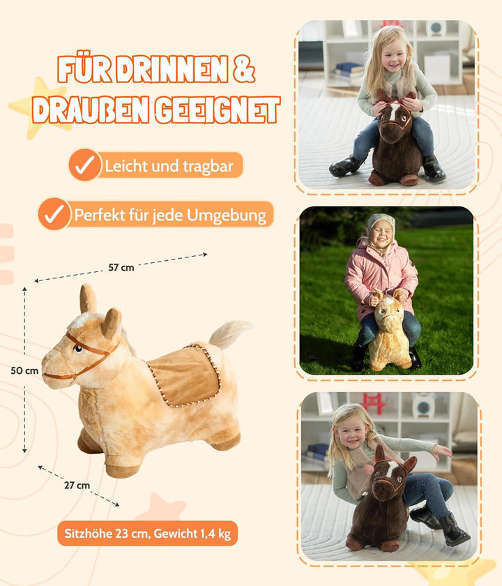 Bayer Chic 2000® Aufblasbares Hüpftier – Braunes Pferd –Mit weichem abnehmbarem Bezug & Luftpumpe –