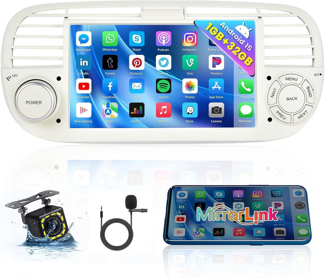Hikity Android 13 Autoradio mit Navi für FIAT 500(2007-2015), 7 Zoll Touchscreen Auto Radio Bluetoot