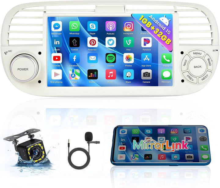 Hikity Android 13 Autoradio mit Navi für FIAT 500(2007-2015), 7 Zoll Touchscreen Auto Radio Bluetoot