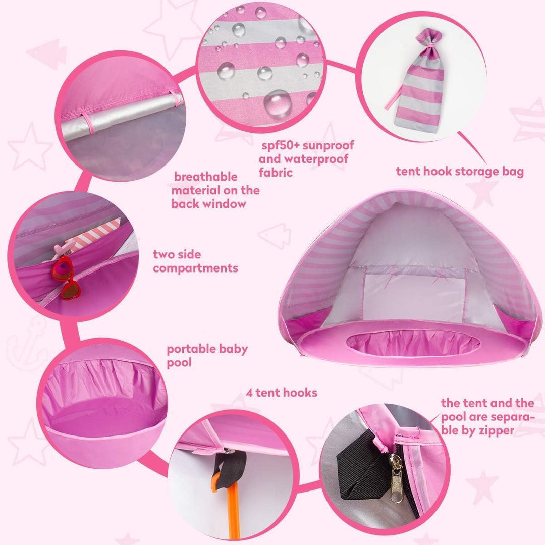 Strandmuschel Baby Pop Up Strandzelt, Baby Strand Zelt mit Mini Pool Tragbar Pop Up Baby Strandzelt