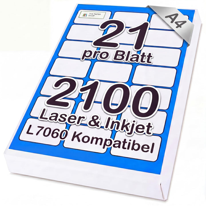 [2100 Etiketten] Etiketten Selbstklebend Bedruckbar A4 21 Pro Blatt | Adressetiketten Selbstklebend