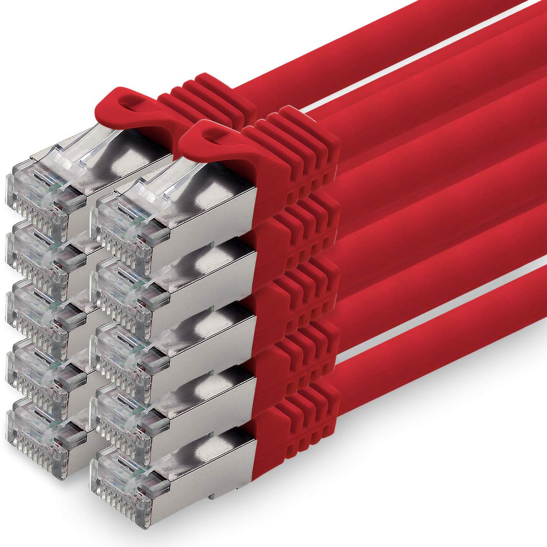 1aTTack.de 1,0m - rot - 10 Stück CAT.7 Netzwerkkabel Patchkabel SFTP PIMF LSZH Gigabit Lan Kabel 10G