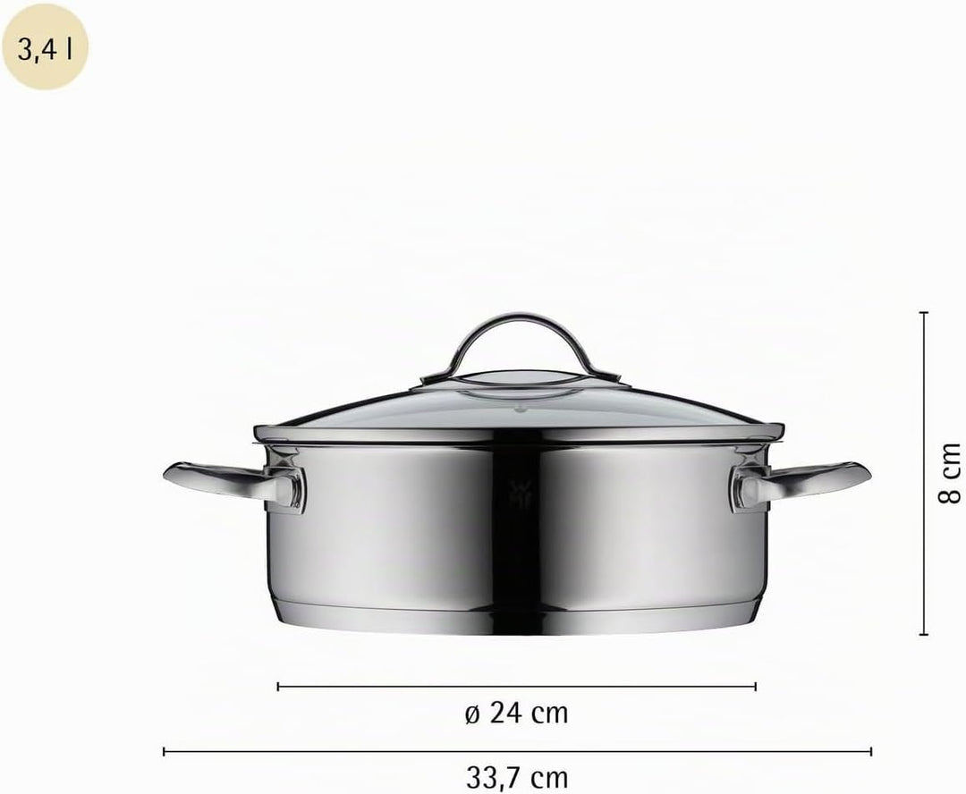 WMF Devil Schmorpfanne 24cm Induktion, Bräter, Schmortopf mit Deckel 5l, Cromargan Edelstahl beschic