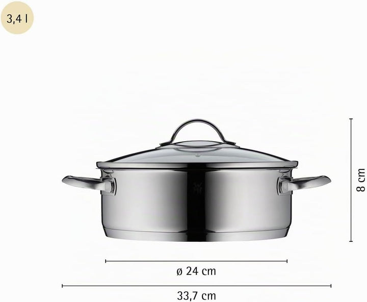 WMF Devil Schmorpfanne 24cm Induktion, Bräter, Schmortopf mit Deckel 5l, Cromargan Edelstahl beschic