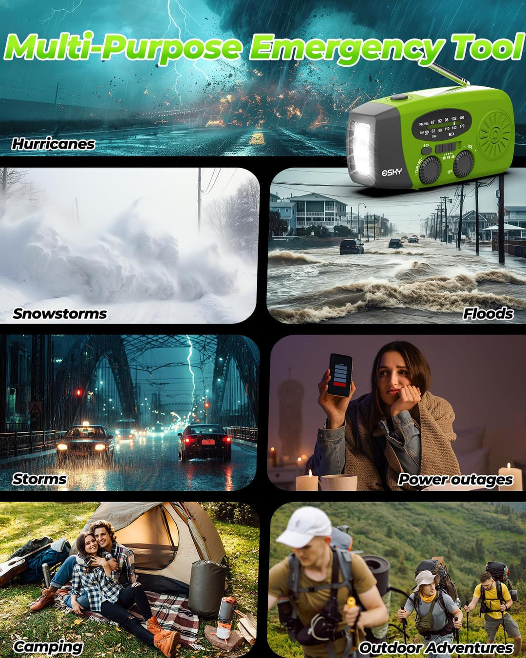 Solar Radio, Esky Kurbelradio AM/FM Wasserdicht Tragbare Radios SOS Alarm Notfallradio mit Power Ban