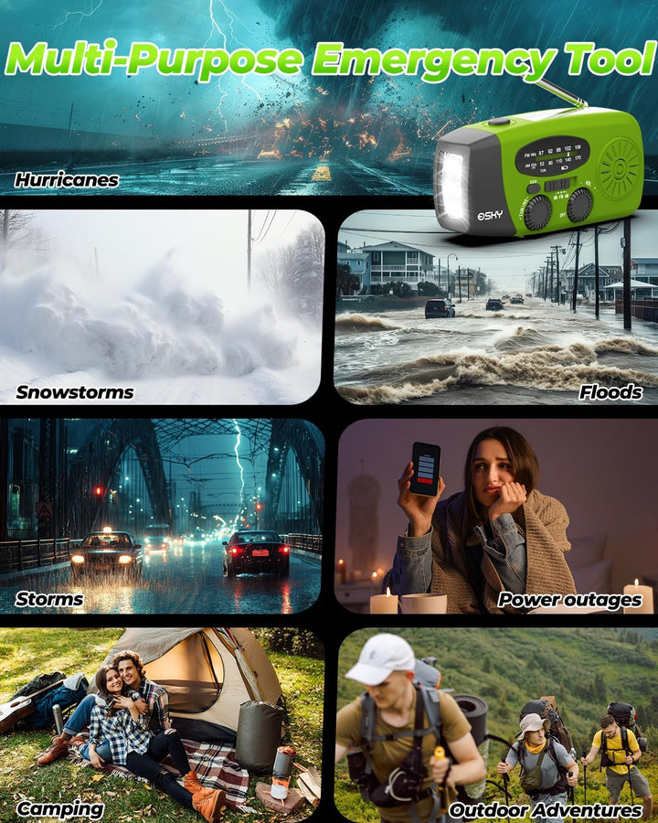 Solar Radio, Esky Kurbelradio AM/FM Wasserdicht Tragbare Radios SOS Alarm Notfallradio mit Power Ban