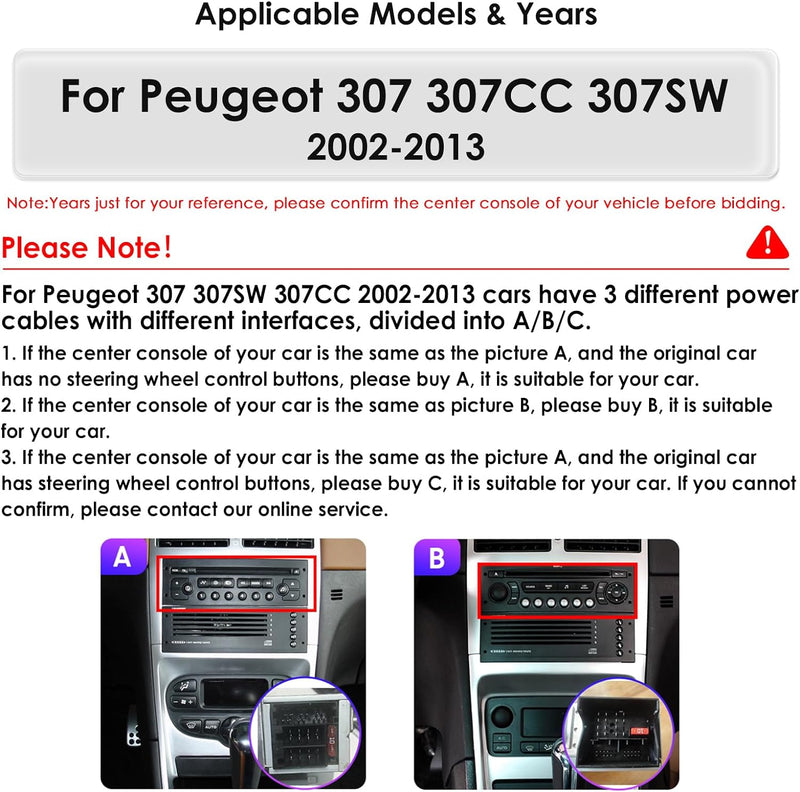 Ossuret 8 Core Carplay Autoradio für Peugeot 307 307CC 307SW 2006–2013, 4+32 GB GPS-Navigation, 9 Zo