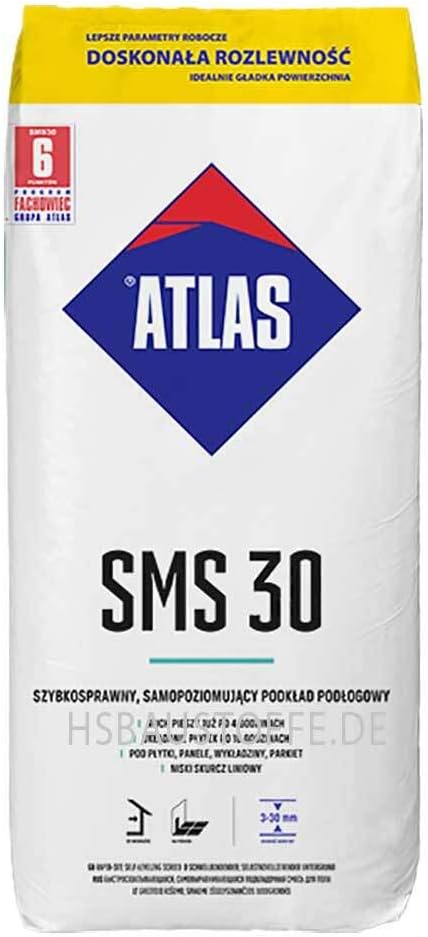 Ausgleichsmasse selbstverlaufend schnellbindend für innenbereich Zementbasis 3-30 mm ATLAS SMS 30 25