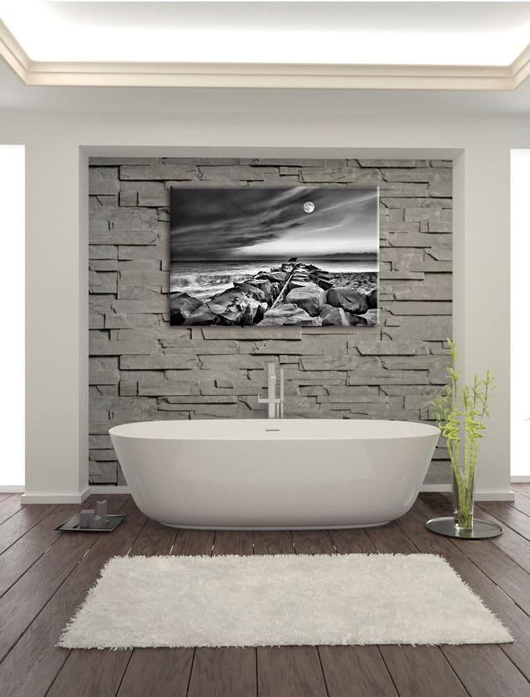 Pixxprint Steinlinie im Meer als Leinwandbild/Grösse: 100x70 cm/Wandbild/Kunstdruck/fertig bespannt,