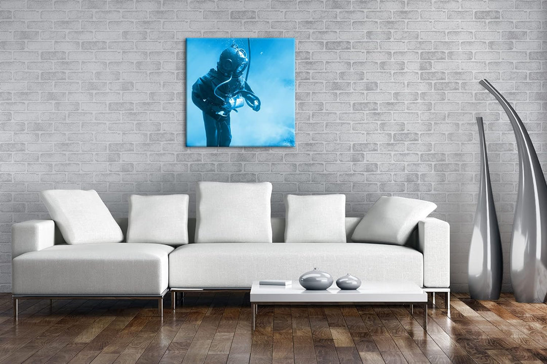 deyoli Taucher in Einer Alten Ausrüstung Format: 60x60 Effekt: Monocrome Blau als Leinwandbild, Moti