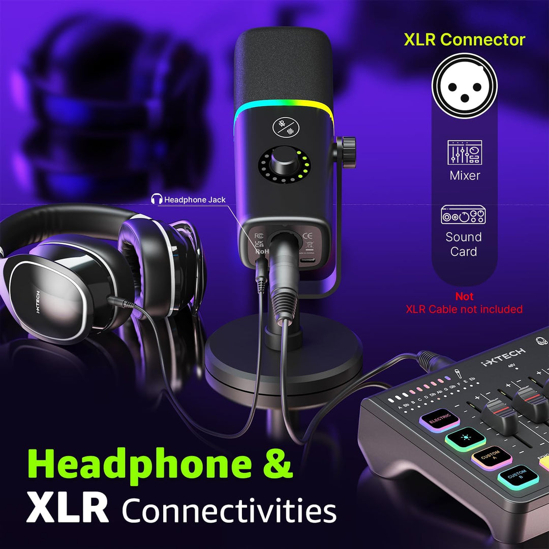 IXTECH Gaming USB Mikrofon für PC, Geräuschunterdrückung, Kondensatormikrofon für Podcasts und Video