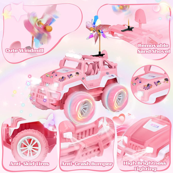 Ulikey Ferngesteuertes Auto, Off Road Auto mit LED Scheinwerfern, 1:16 SUV Pink Jeep, Offroad Auto K