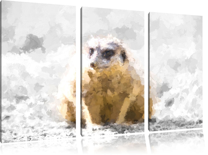 schüchternes Erdmännchen schwarz/weiss Deluxe 3-Teiler Leinwandbild 120x80 Bild auf Leinwand, XXL ri