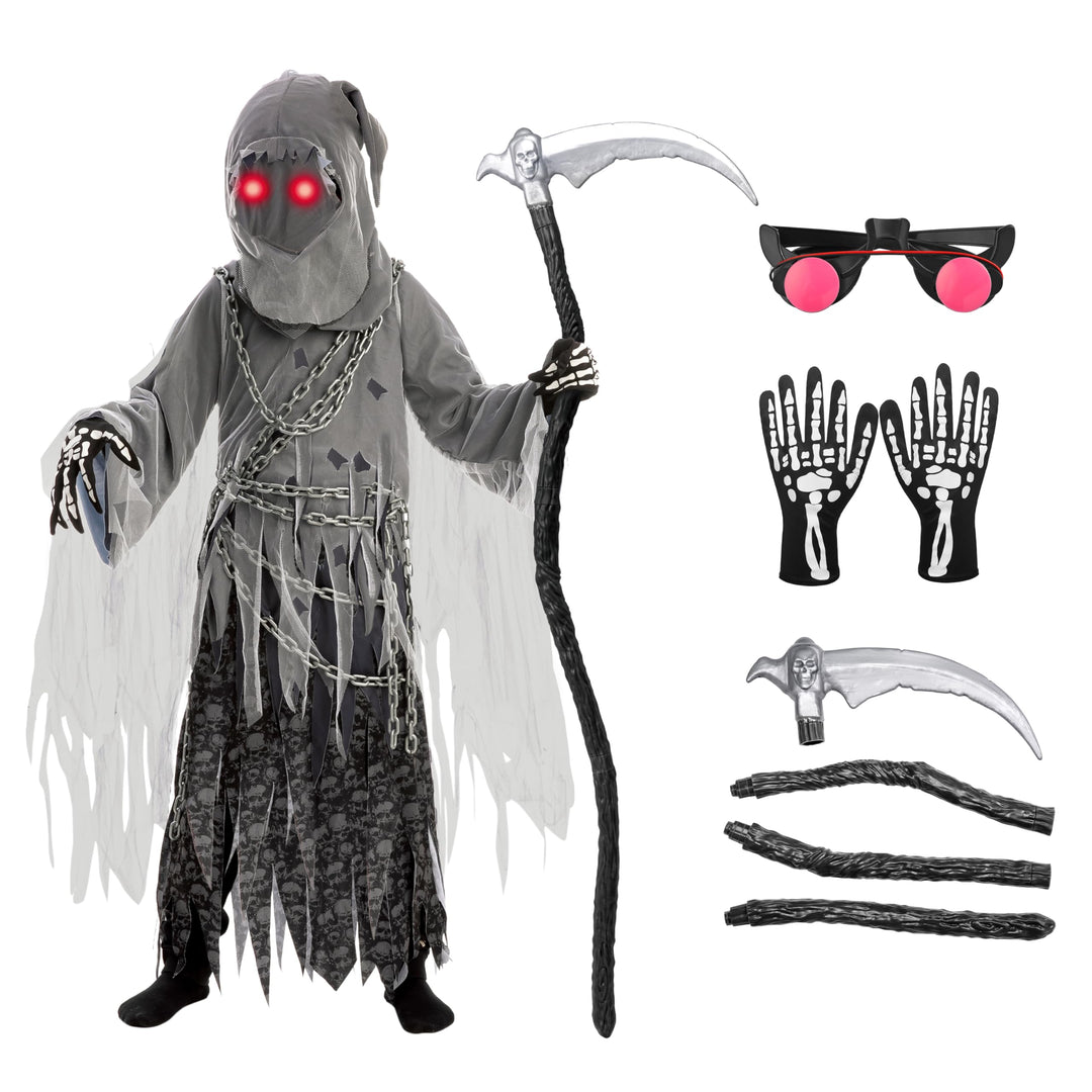 Soul Taker Kind Sensenmann Kostüm mit leuchtenden Augen für Halloween Trick-or-Treating, Large (10 -
