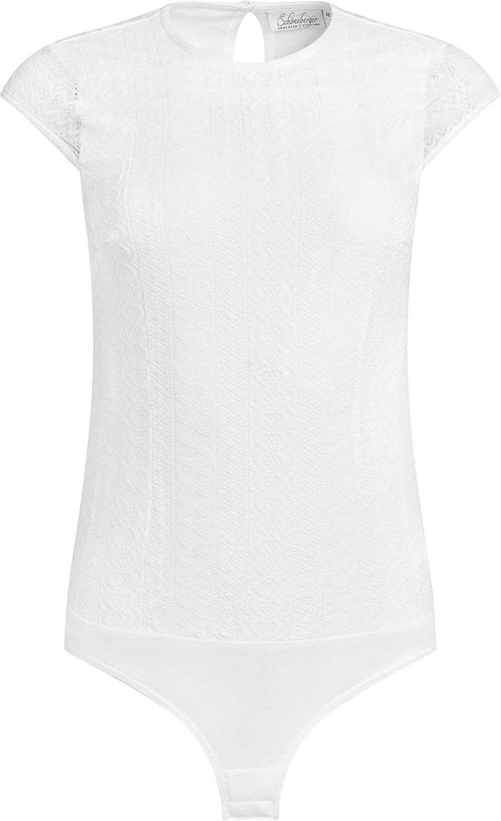 Trachtenbody aus Spitze - Eleganter und taillierter Damen Trachten Body – Stretch Trachtenbluse hoch