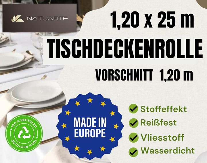 Tischdeckenrolle Rot, 1.20 m x 25 m, Stoffähnliches Vlies Tischdecke, Einweg Tischdecke Rolle Für Fe