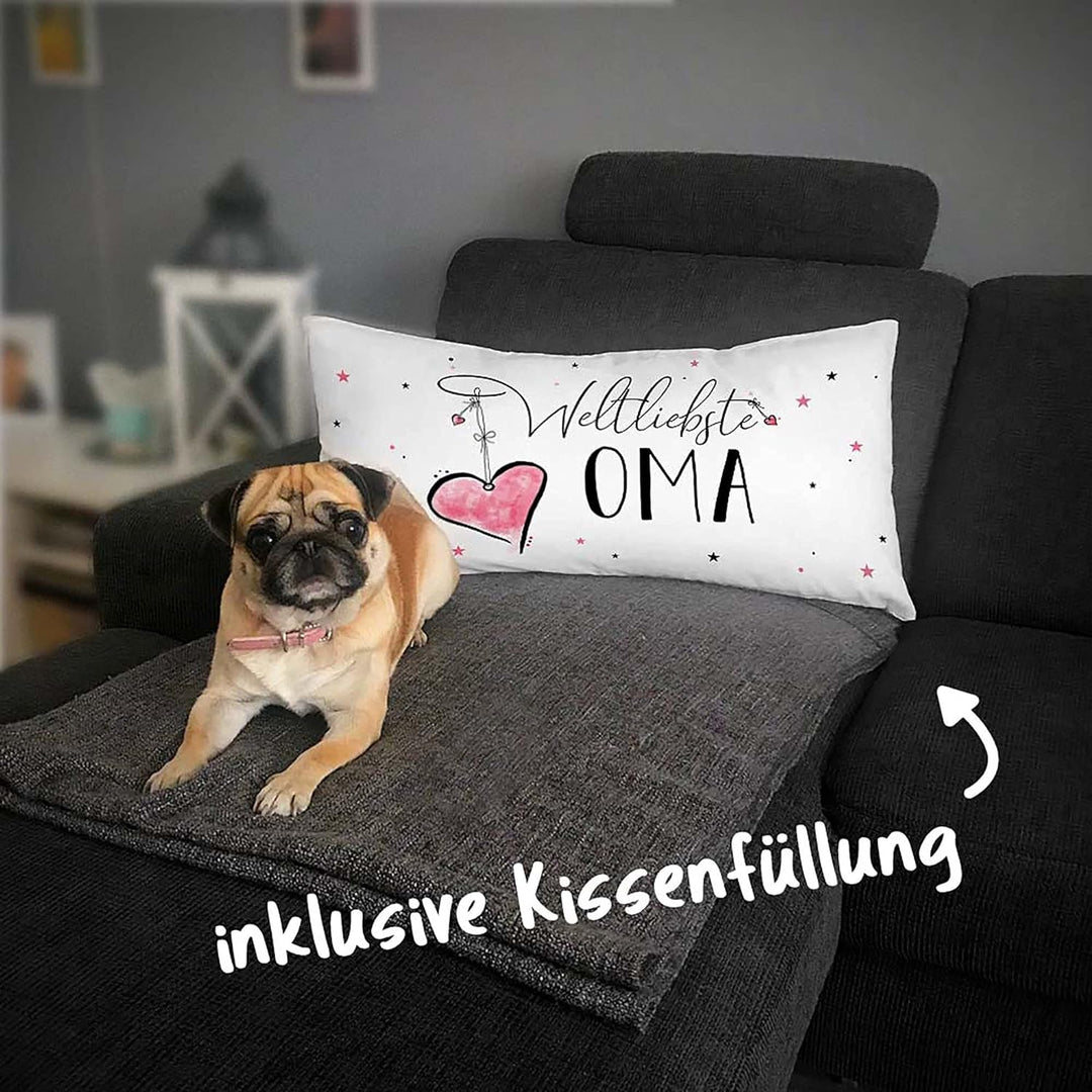 PR Print Royal XXL-Deko-Kissen mit Füllung - Weltliebste Oma - Geschenk für die Beste Oma, Geburtsta