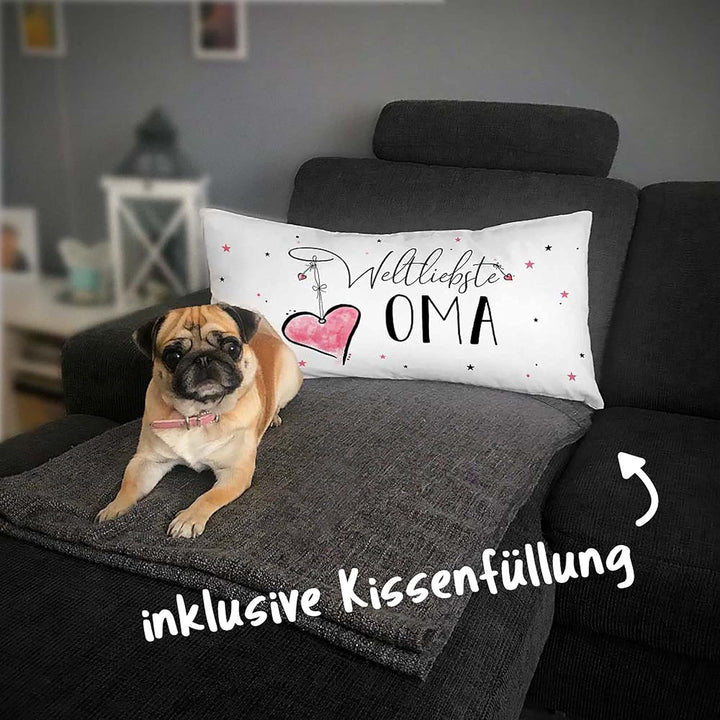 PR Print Royal XXL-Deko-Kissen mit Füllung - Weltliebste Oma - Geschenk für die Beste Oma, Geburtsta