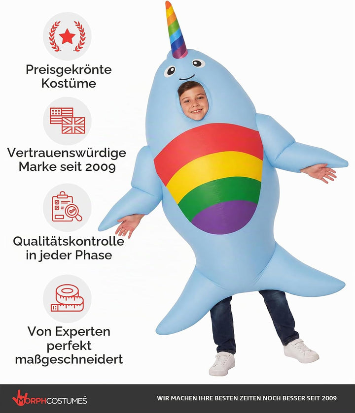 Morph Aufblasbarer Narwal Kostüm Für Kinder, Wal Kostüm, Aufblasbares Hai Kostüm, Hai Kostüm Kinder,