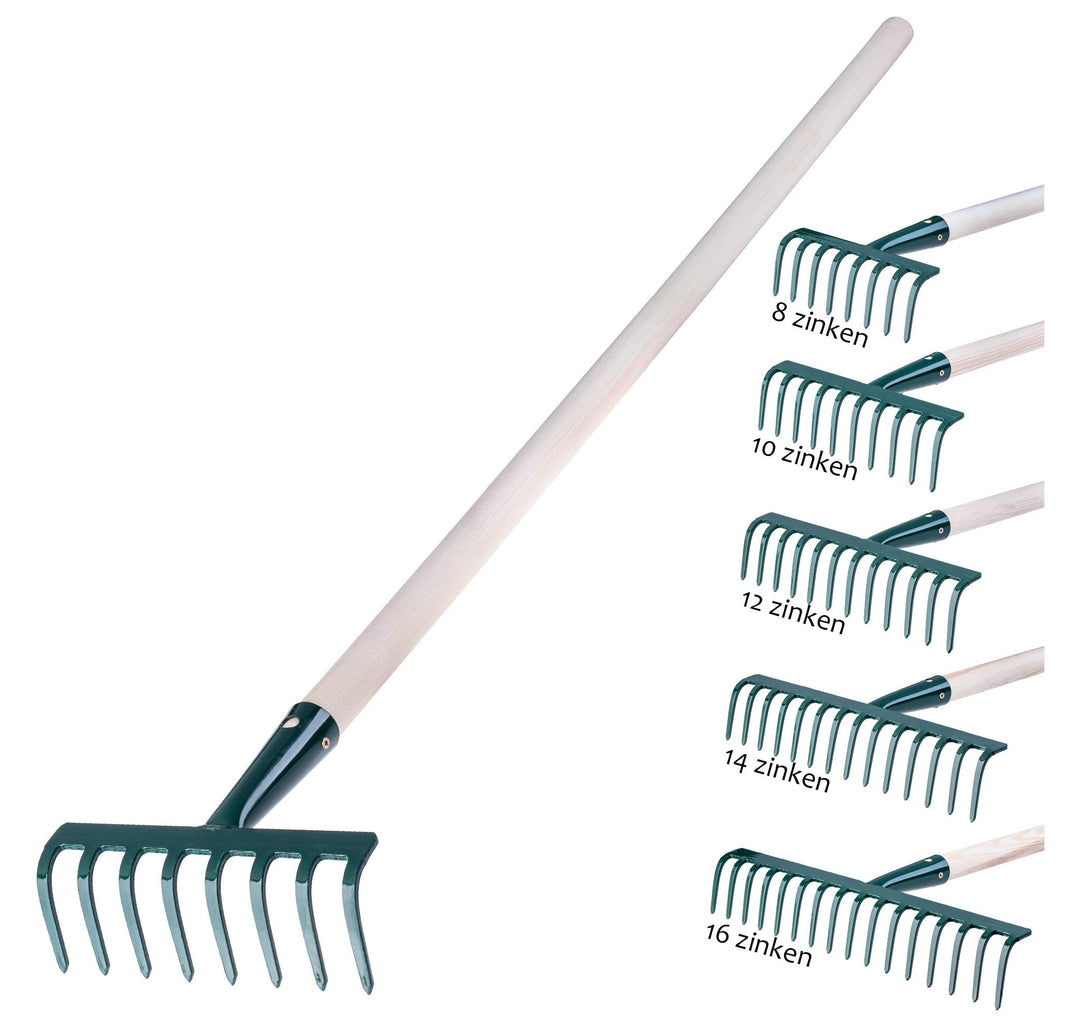 KADAX Rechen aus Metall, Flache Harke mit Stiel aus Holz, Laubbesen für Garten, Beet, Laubrechen, Ra