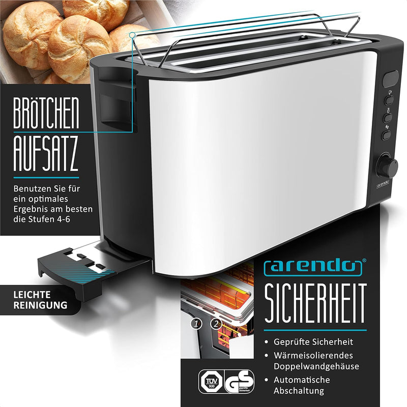 Arendo - Wasserkocher mit Toaster Set Edelstahl Weiss matt, Wasserkocher 1,5L 40° - 100° Warmhaltefu