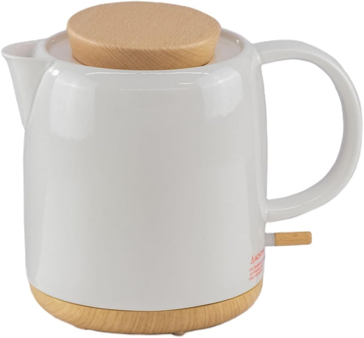 Elektrischer Wasserkocher aus Keramik mit Holz-Deckel, 1 Liter Volumen, weiss - Modernes Design. 120