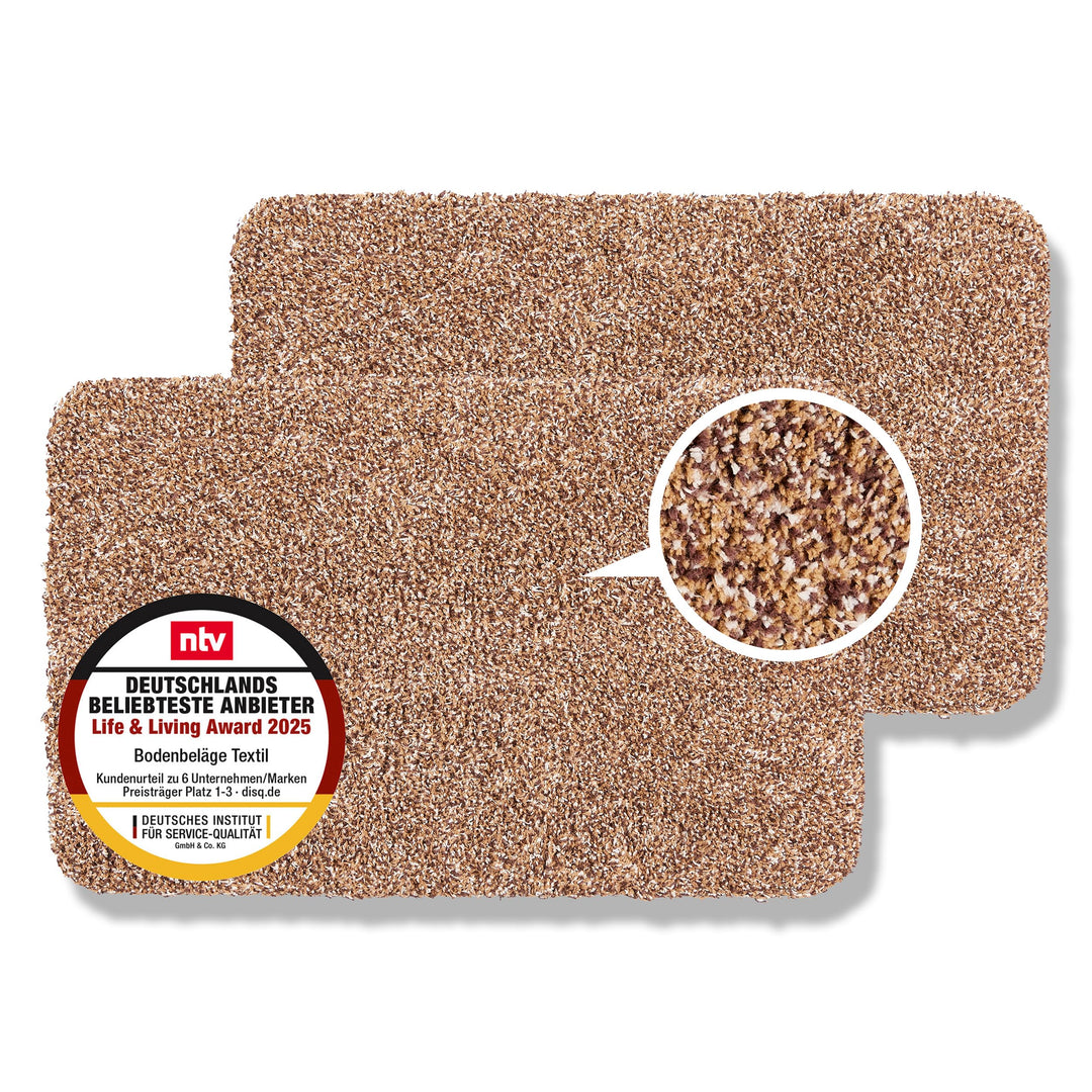 Schmutzfangmatte innen waschbar 2er Set 40x60 cm – Sauberlaufmatte beige 100% Baumwolle Türmatte - E