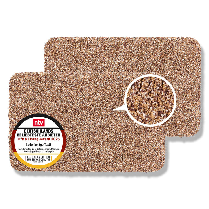 Schmutzfangmatte innen waschbar 2er Set 40x60 cm – Sauberlaufmatte beige 100% Baumwolle Türmatte - E