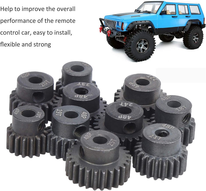 Dilwe RC Motor Gear, 10 Stück/Set 16T - 25T 7075 48P Stahl Motor Zahnrad Ritzel RC Zubehör Geeignet