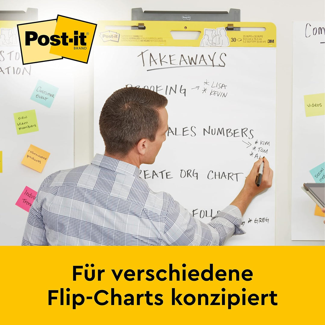 Post-it Super Sticky Meeting Chart, Weiss, unliniert, 2 Blöcke, 635 mm x 762 mm + 4 Blöcke Meeting N