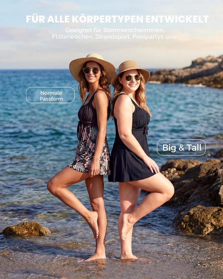 Wantdo Damen Badeanzüge Sommer Bauchweg Tankini Bademode mit Bügel Badekleid Einteiler Schlanke Stra
