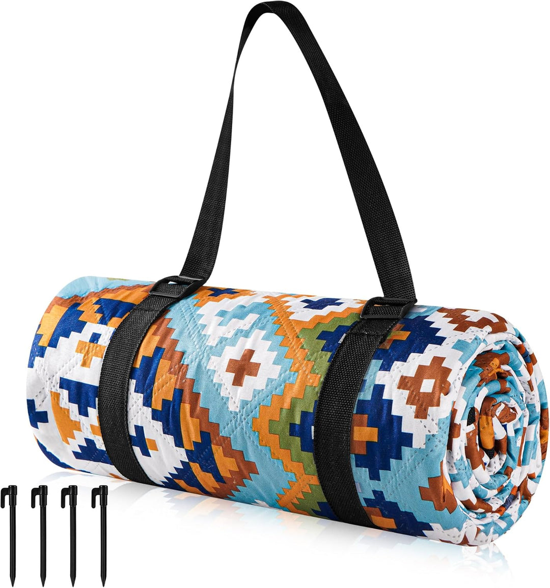 Gucass Boho Picknickdecke 200x200cm, Wasserdicht Stranddecke Sandfrei Strandmatte mit Tragegurt & 4X