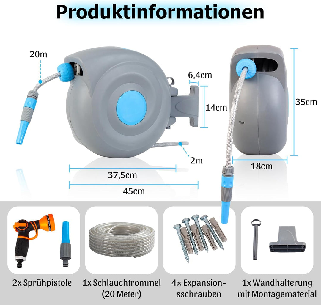 180° Schwenkbar Wand-Schlauchbox RollUp 20 m, Schlauchtrommel, – Wasserschlauch Trommel, inkl. Wandh
