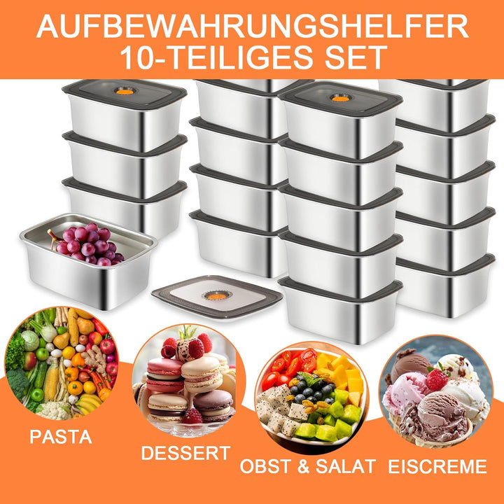 10 Stück Edelstahl Frischhaltedosen mit Silikondeckel, 1500 ml Meal Prep Boxen, Stapelbare Metall-Le
