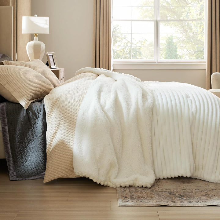 BEDSURE Sherpa Decke Weiss - Warme Dicke Kuscheldecke Flauschig, Sofadecke Couchdecke Winterdecke, W