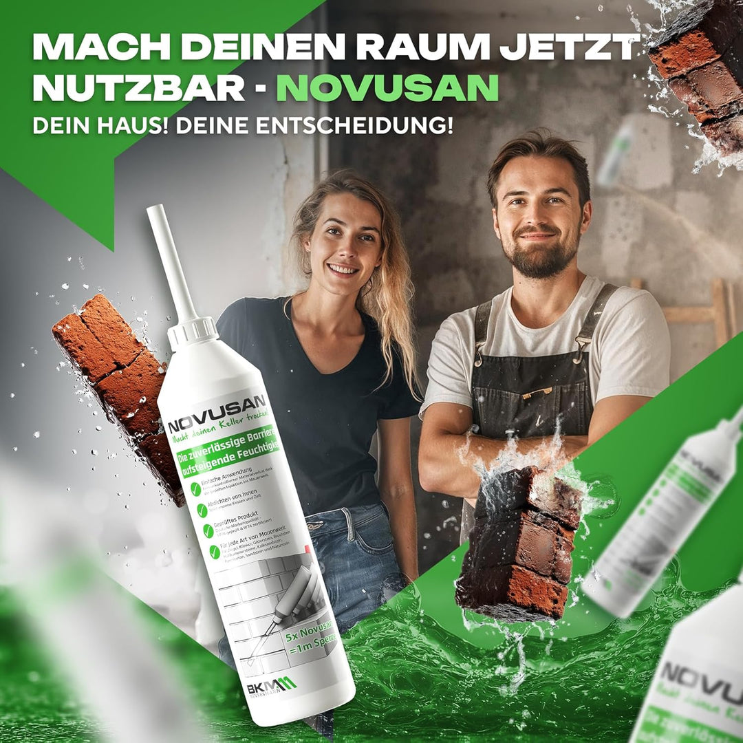 NOVUSAN Horizontalsperre – Injektionsflasche zur Abdichtung von feuchten Wänden & Keller | für 1m Wa