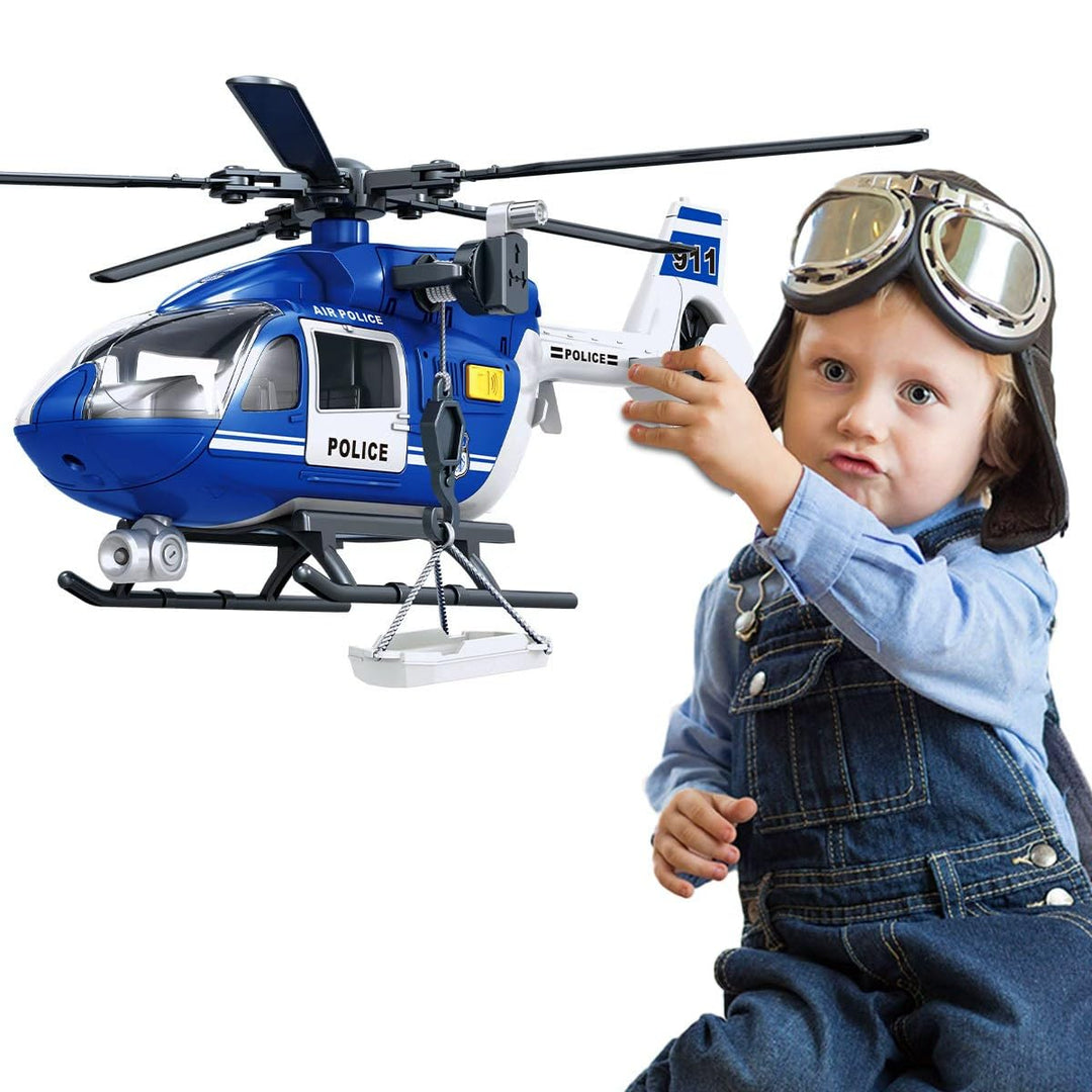 Rescue Helicopter Toy with Lights and Sounds,Emergency Crane Toy with Hanging Tray, Kids Toys for 3