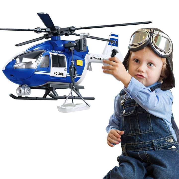 Rescue Helicopter Toy with Lights and Sounds,Emergency Crane Toy with Hanging Tray, Kids Toys for 3