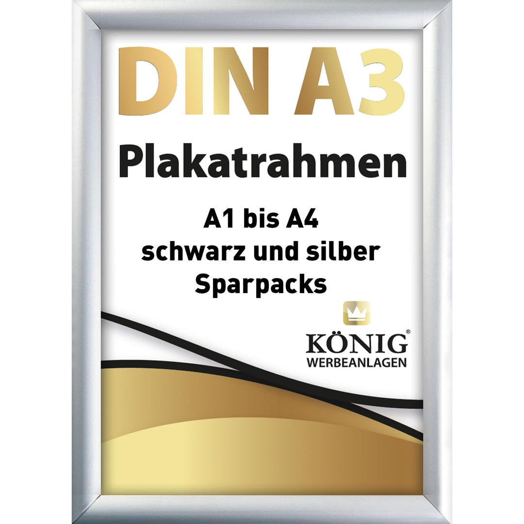 5 Plakatrahmen DIN A3 | 25mm Aluminium Profil, Silber | inkl. entspiegelter Schutzscheibe | Alu Klap