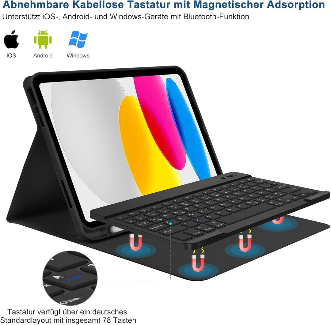 TQQ Hülle mit Tastatur für iPad A16 11 Generation 2025/10 Generation 2022(11/10.9 Zoll), Abnehmbare