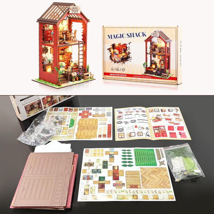 Book Nook Kit für Erwachsene DIY Miniature House mit Licht, 3D Holz Bücherregal Puzzle Booknook einf