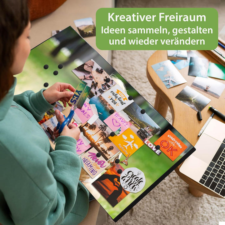 banjado Magnettafel schwarz 78 x 37cm / Magnetwand Metall/Magnetpinnwand als Memoboard/Pinnwand Magn