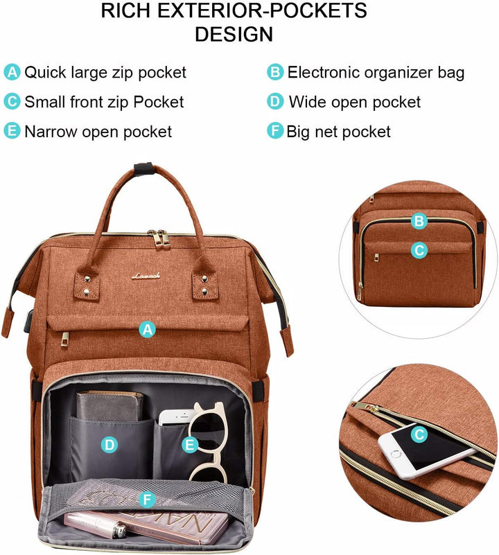 LOVEVOOK Laptoprucksack Damen 15,6 Zoll, Stylischer Rucksack Mädchen, Wasserdichte Rechteckige Schul