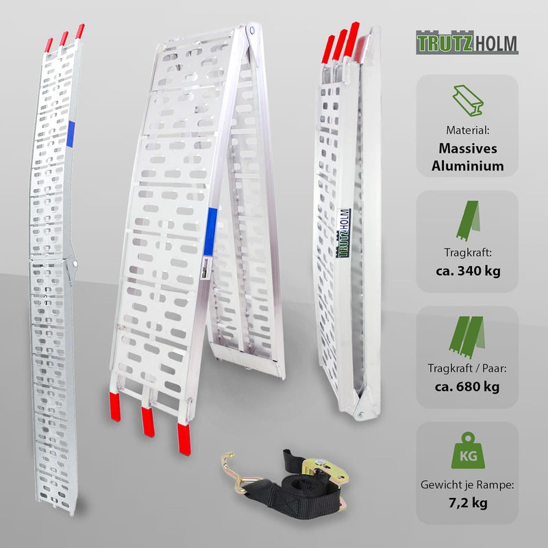 TRUTZHOLM 2 x Auffahrrampe klappbar 228 cm Traglast 680 kg Alu grau gelocht Motorradrampe 2x Rampe S