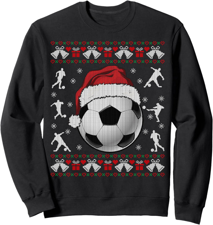Soccer Ball Santa Hat Ugly Christmas Sweater Gift Men Boys Sweatshirt