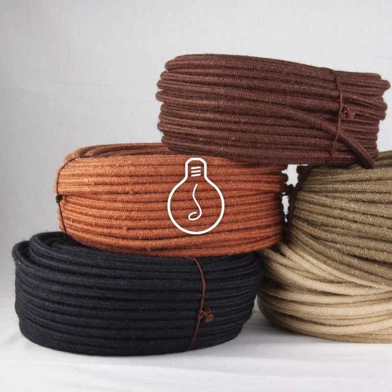 Amarcords - Textilkabel für Lampen BEIGE, geflochten, Leinen, 5 Meter, mit Erdung 3x0,75 - Stoffkabe